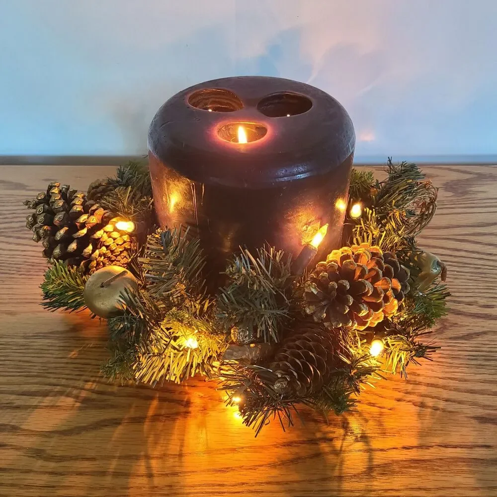 Vintage Light Up Holiday Three-Wick Candle Centerpiece Festive Table Decoration
